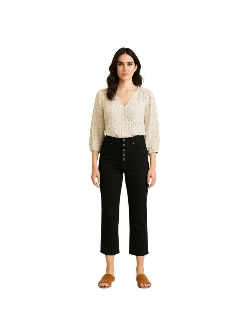 Good American Good Legs Straight Cropped Button Fly Jeans In Black Sz 10